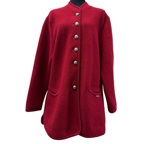 Geiger Collections Pure Boiled Wool w/ Long Metal Button Coat Jacket Red Size 46 - Picture 1 of 10